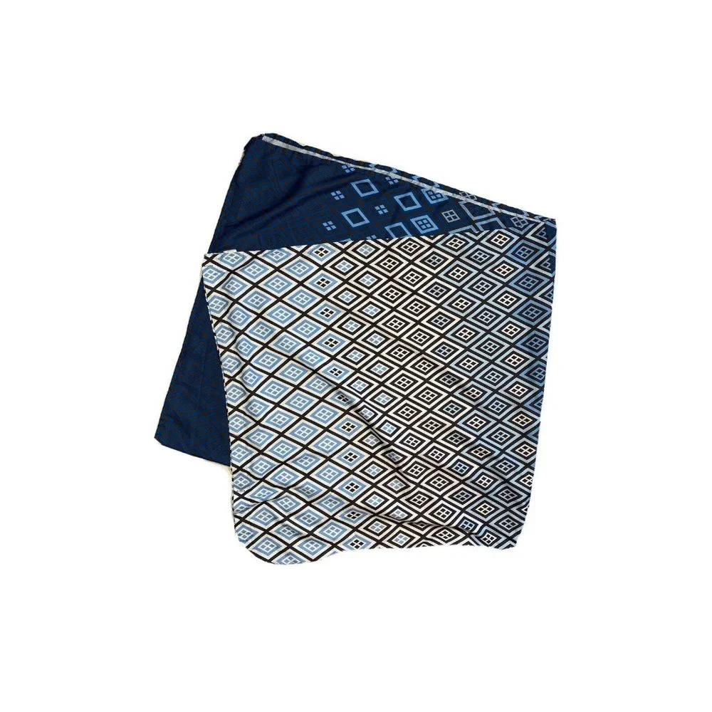 Blue Diamond Print Modern Shower Curtain Fabric White Pattern Long Bathroom